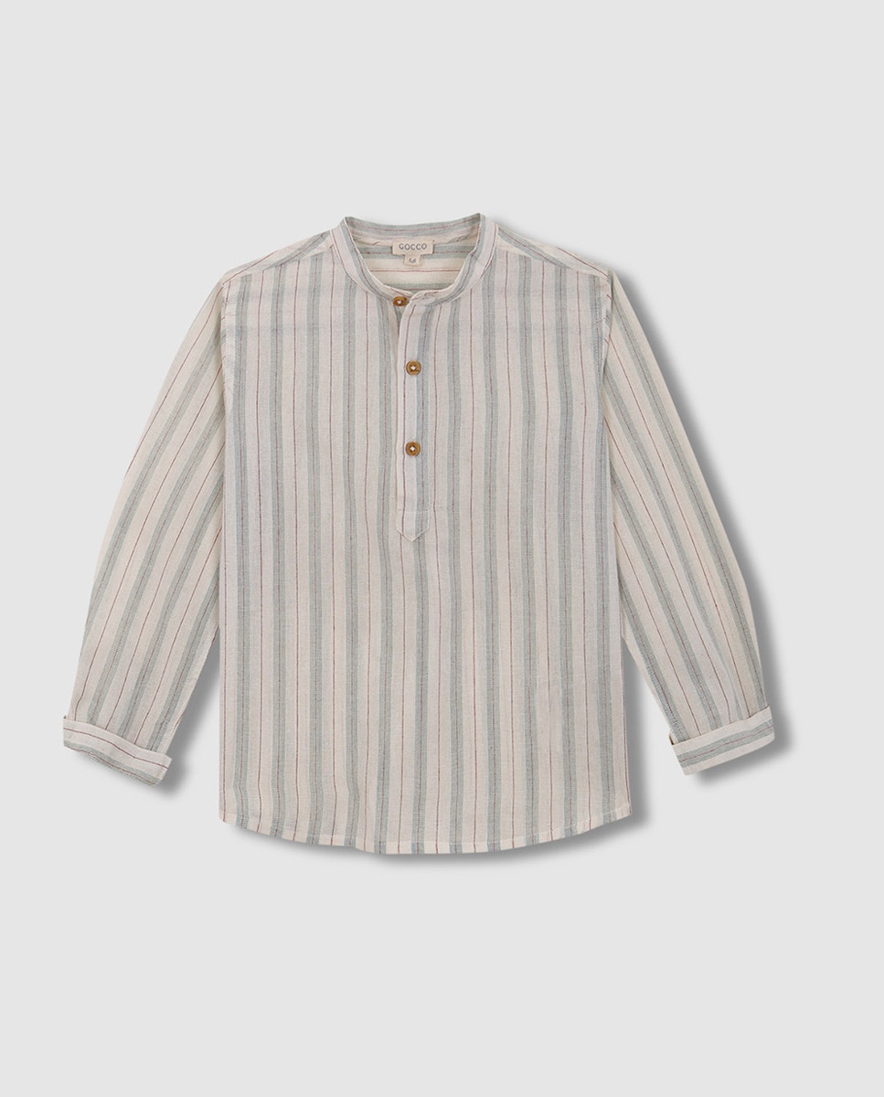 Camisa de Gola à Padre às Riscas Pedra-3