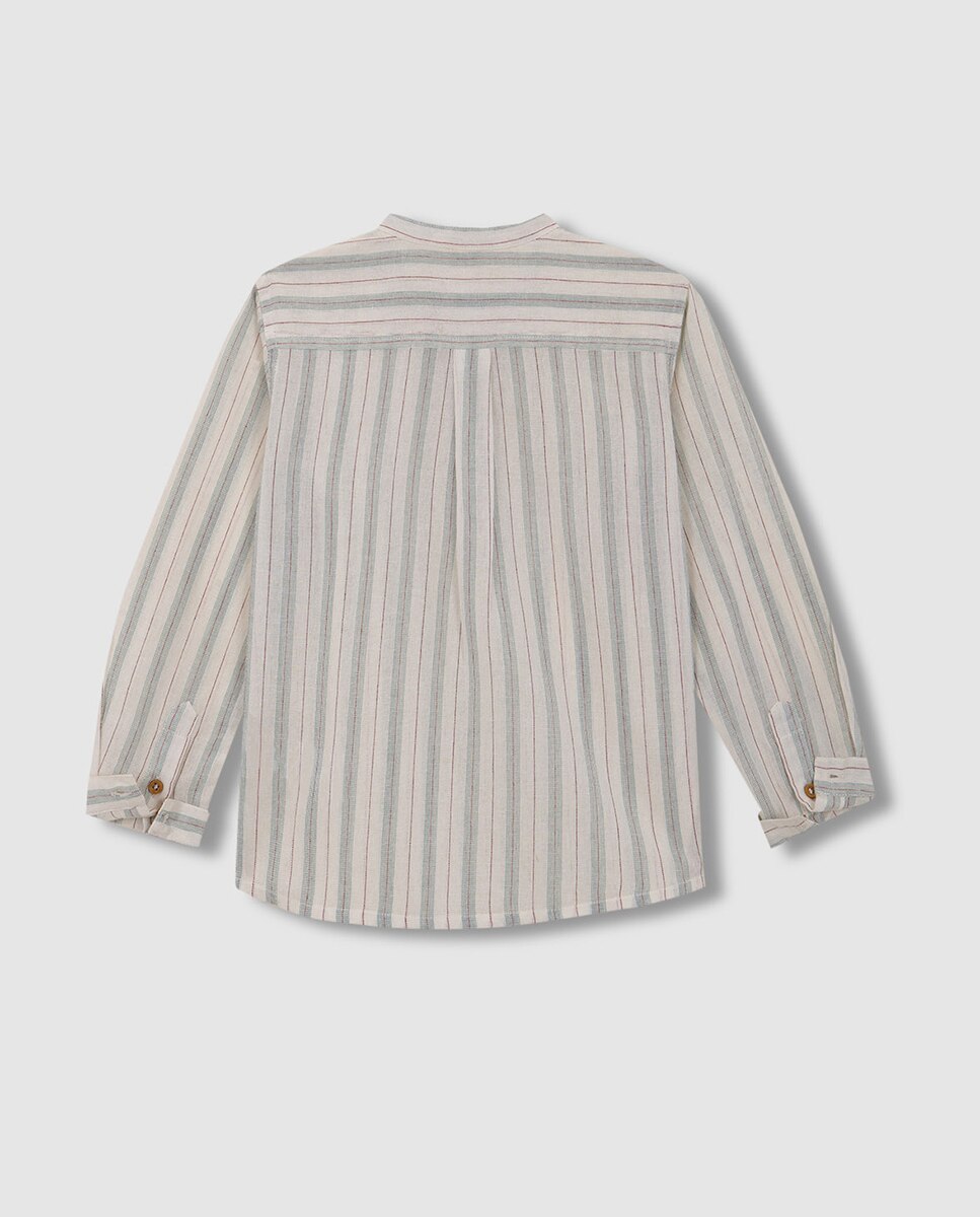 Camisa de Gola à Padre às Riscas Pedra-4