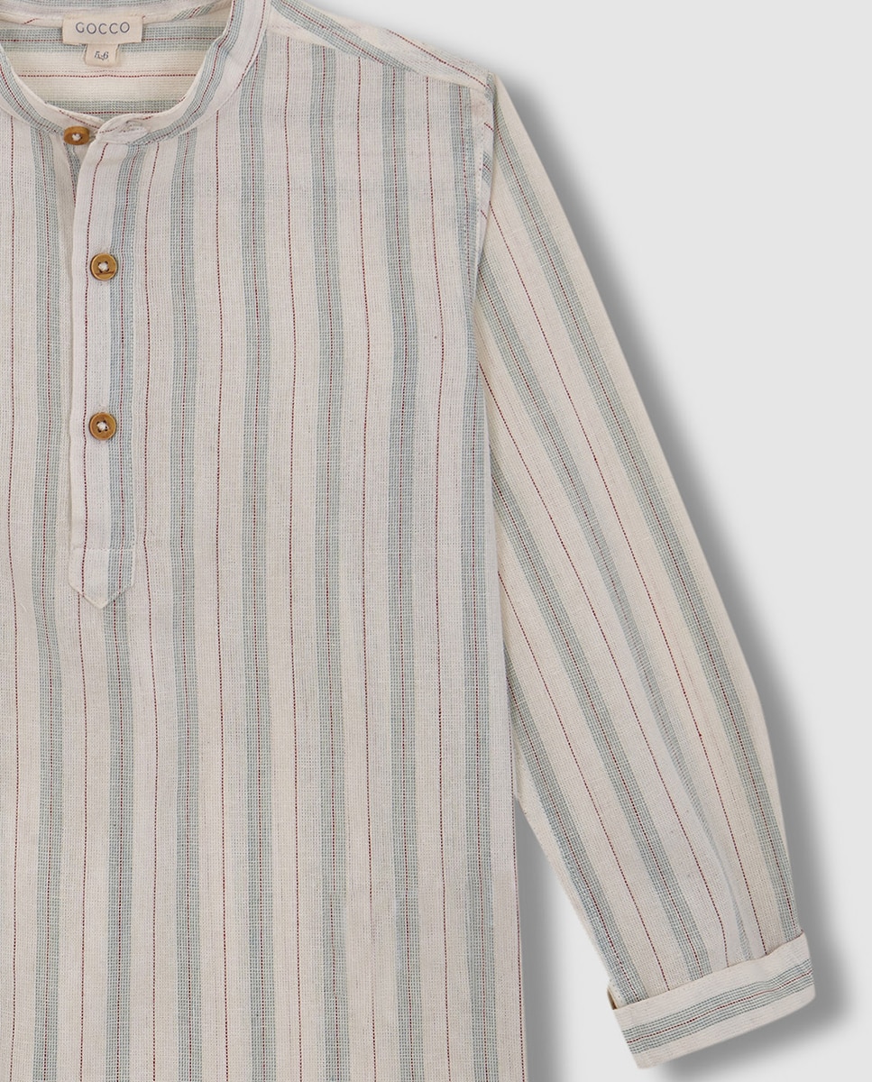 Camisa de Gola à Padre às Riscas Pedra-5