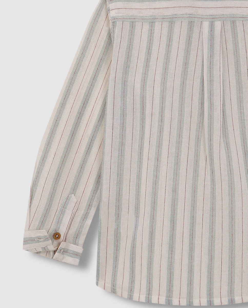 Camisa de Gola à Padre às Riscas Pedra-6