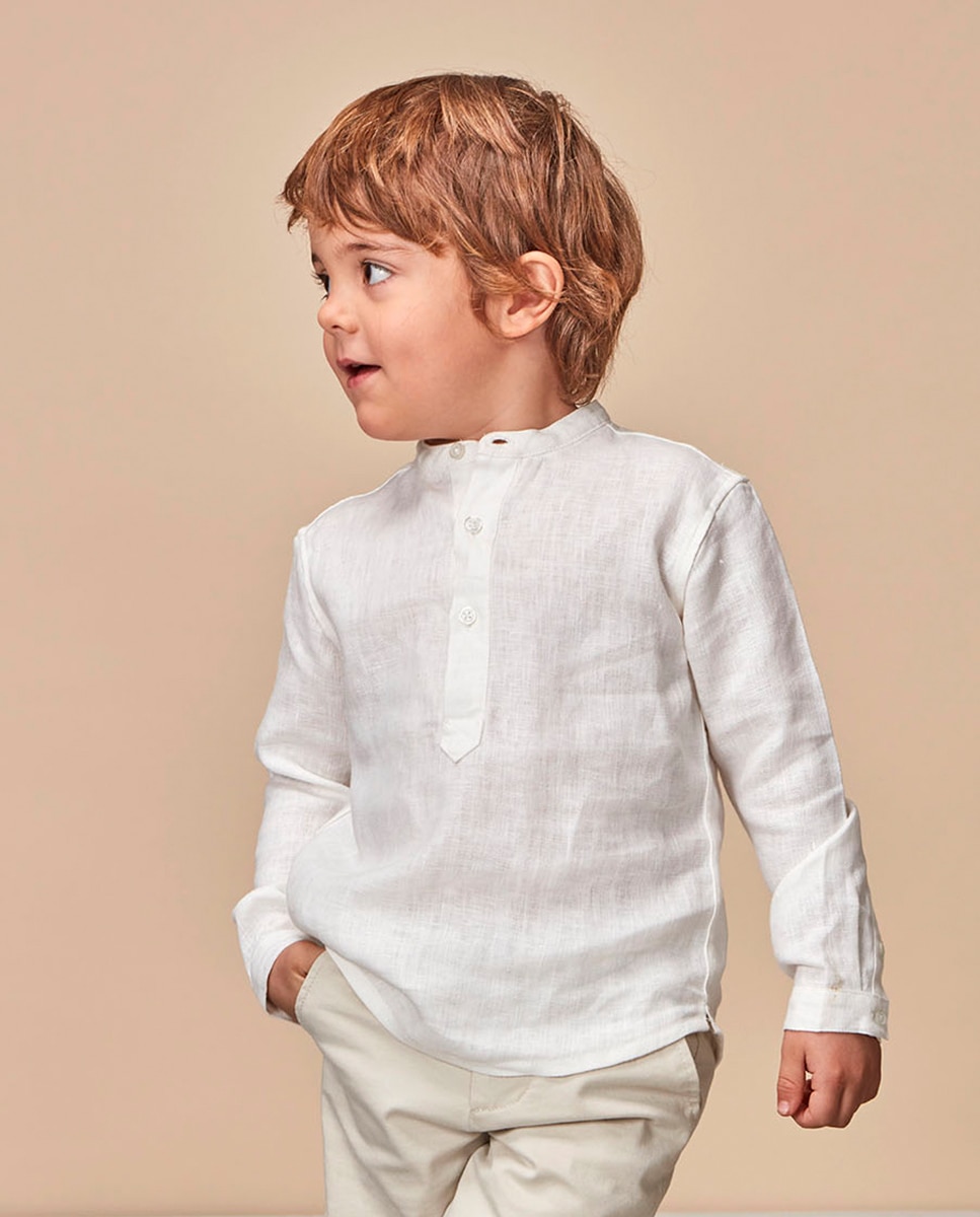 Camisa de Linho com Gola à Padre Gocco Branco-1