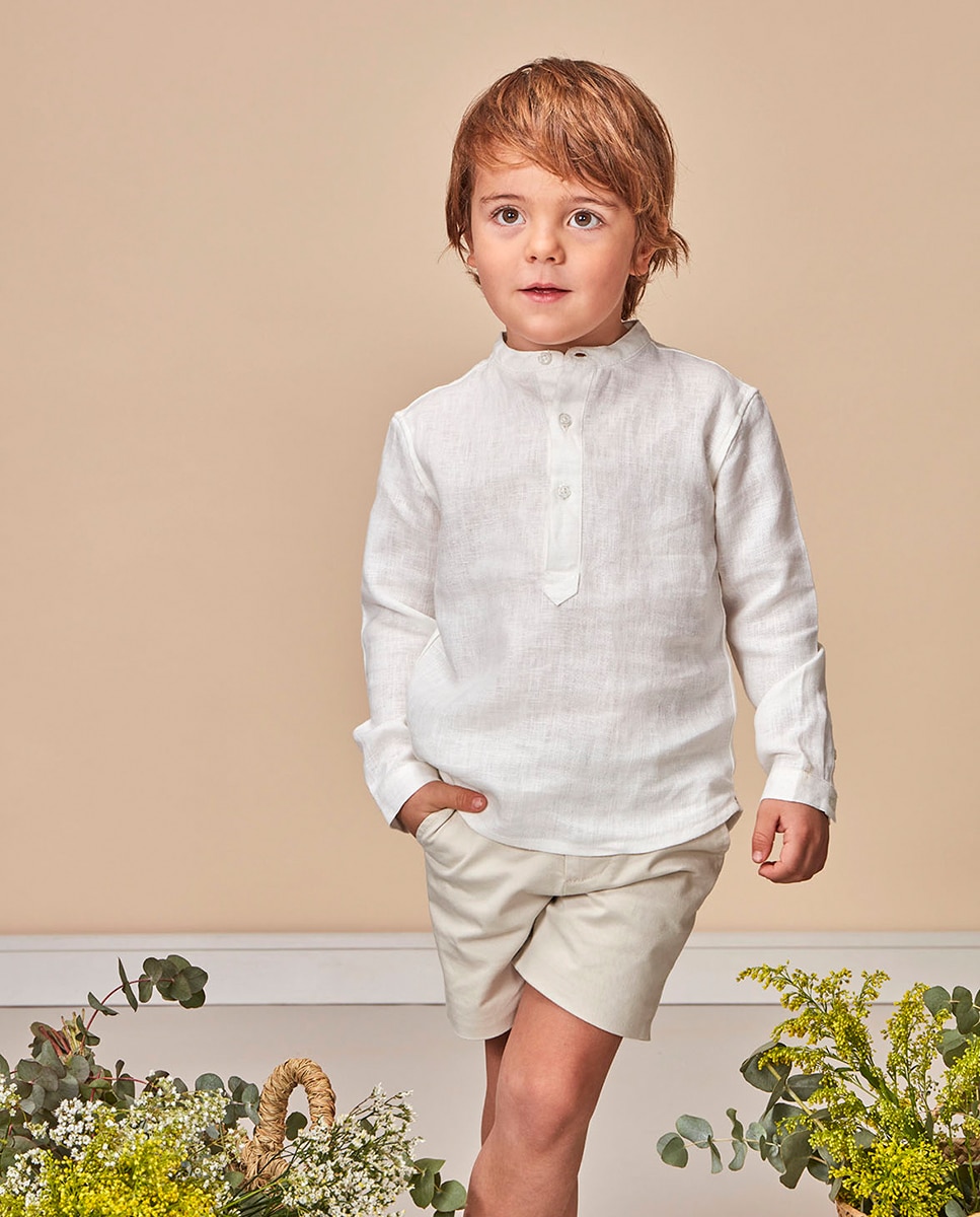 Camisa de Linho com Gola à Padre Gocco Branco-2