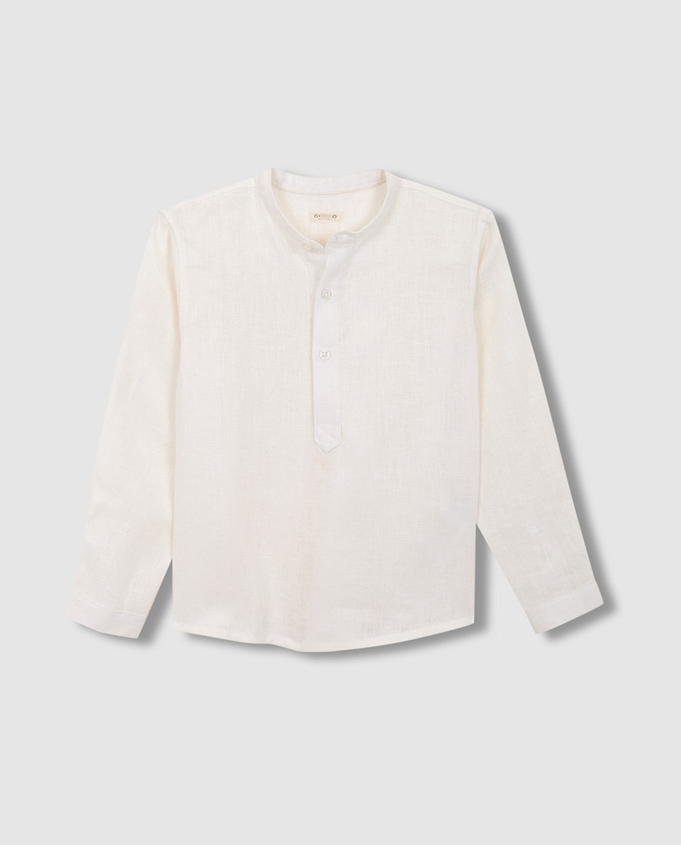 Camisa de Linho com Gola à Padre Gocco Branco-3