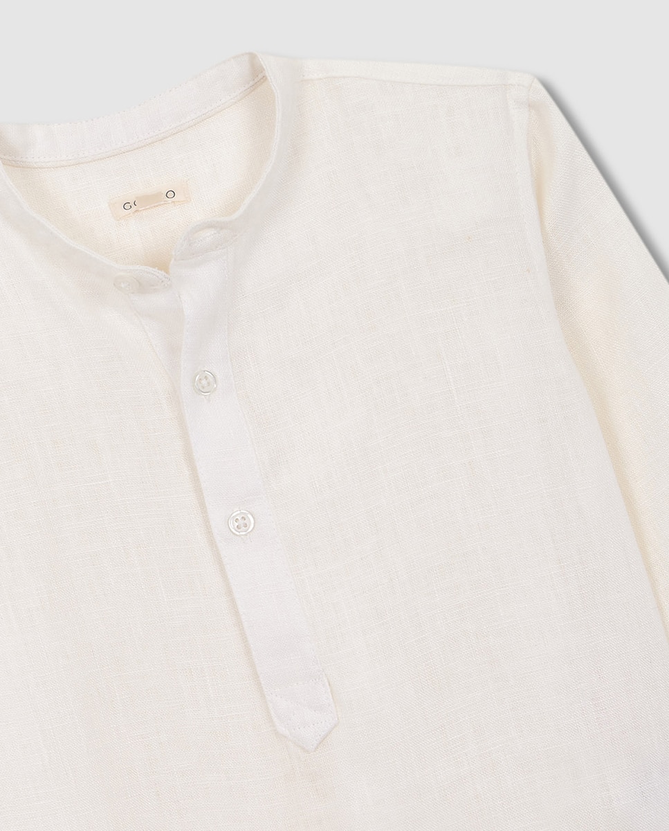 Camisa de Linho com Gola à Padre Gocco Branco-5