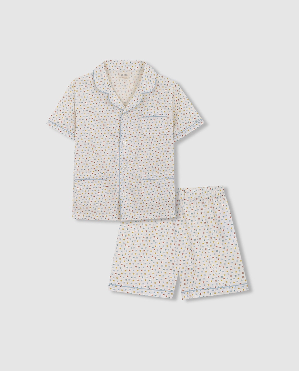 Pijama Curto com Estrelas - Multicolor Gocco Branco-1