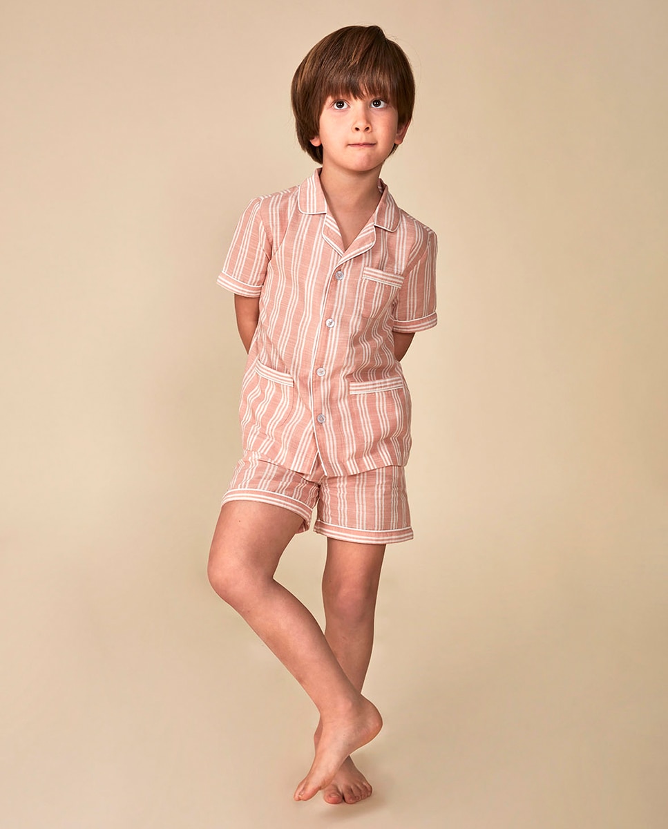 Pijama Curto às Riscas Bicolor Gocco Nude-1