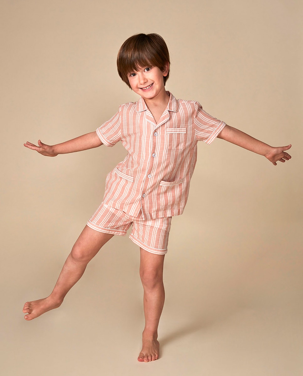 Pijama Curto às Riscas Bicolor Gocco Nude-2