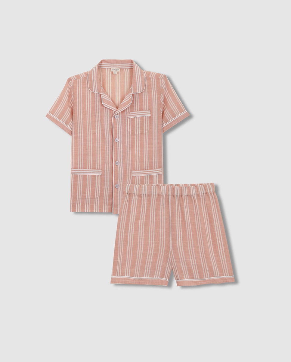 Pijama Curto às Riscas Bicolor Gocco Nude-3