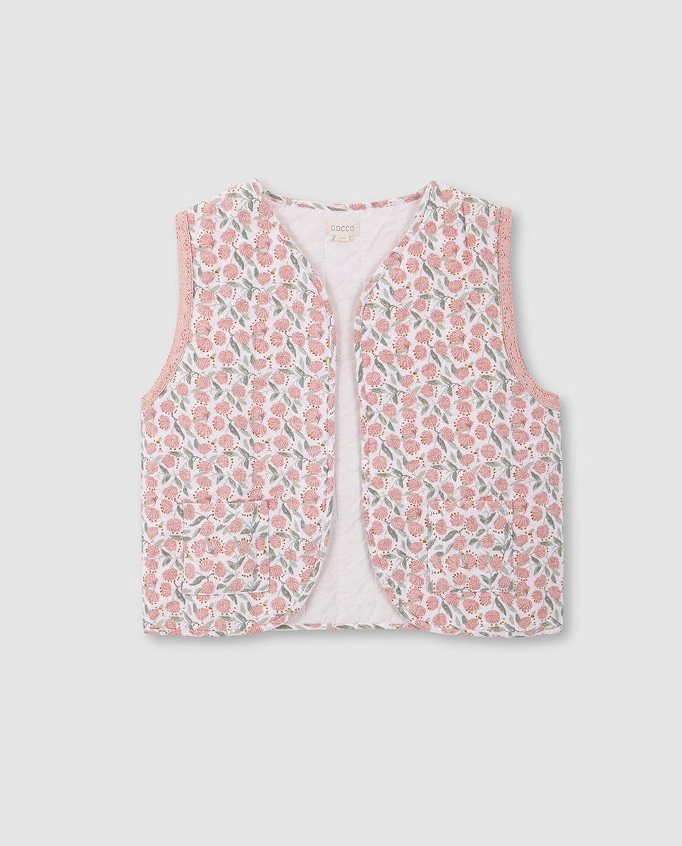 Colete Acolchoado com Estampado Floral Gocco Branco-1