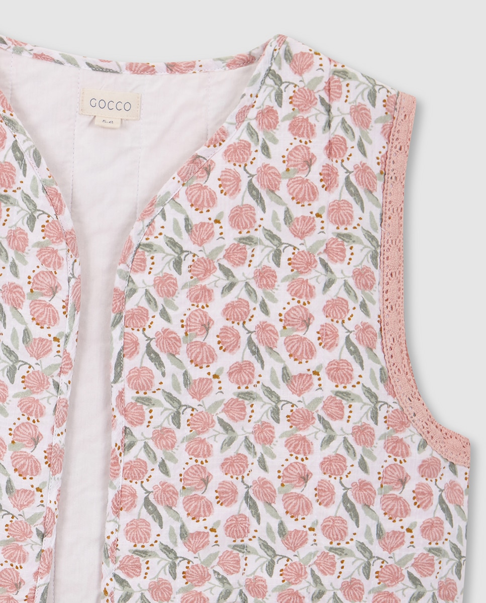 Colete Acolchoado com Estampado Floral Gocco Branco-3