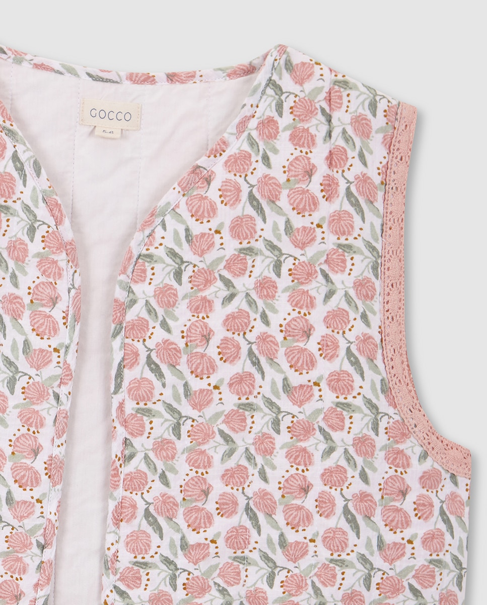 Colete Acolchoado com Estampado Floral Gocco Branco-4