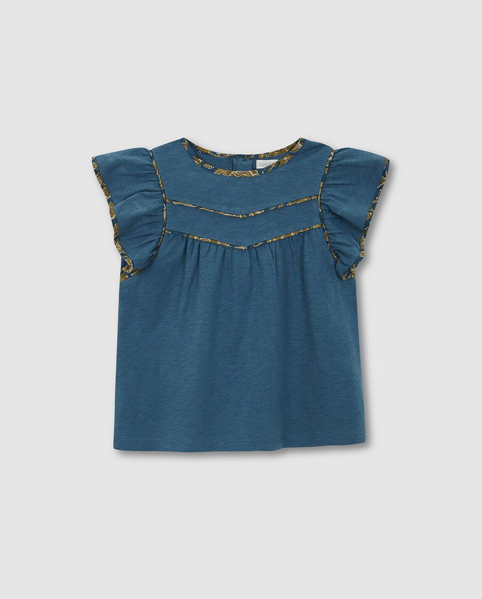 T-shirt com Vivos em Contraste Azul-1
