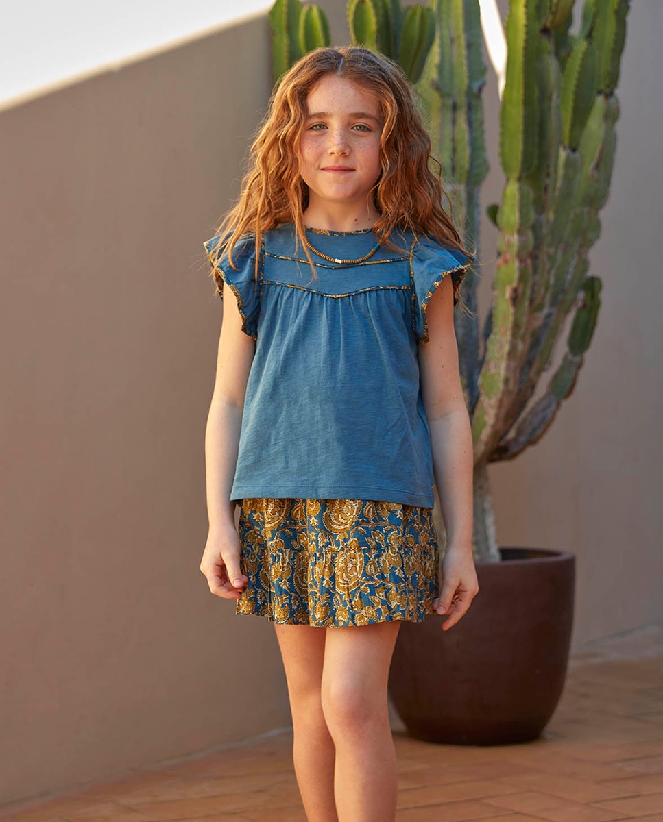 T-shirt com Vivos em Contraste Azul-5
