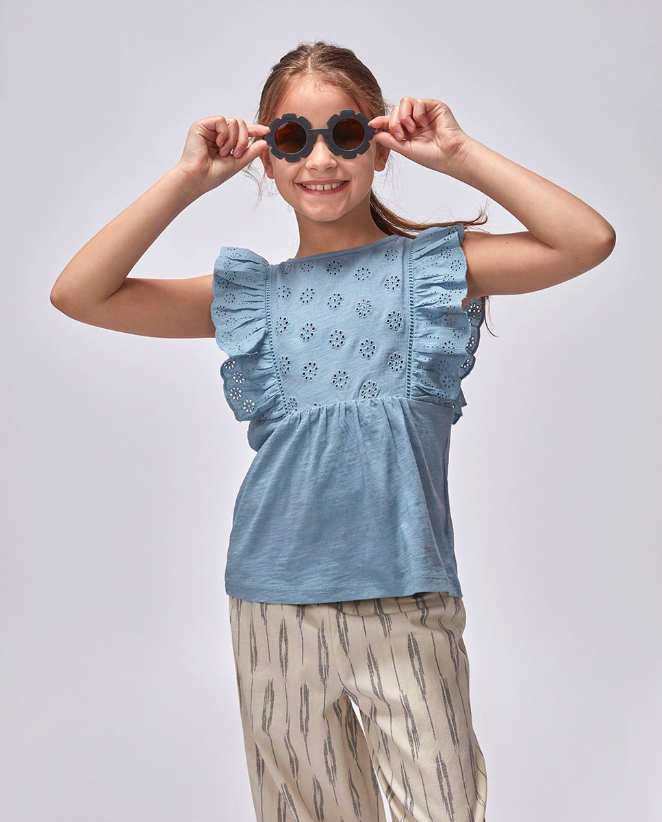 T-shirt de Malha com Tiras Bordadas Gocco Cinzento-2