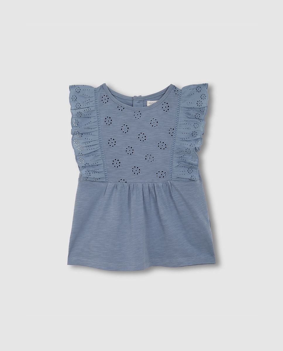 T-shirt de Malha com Tiras Bordadas Gocco Cinzento-3