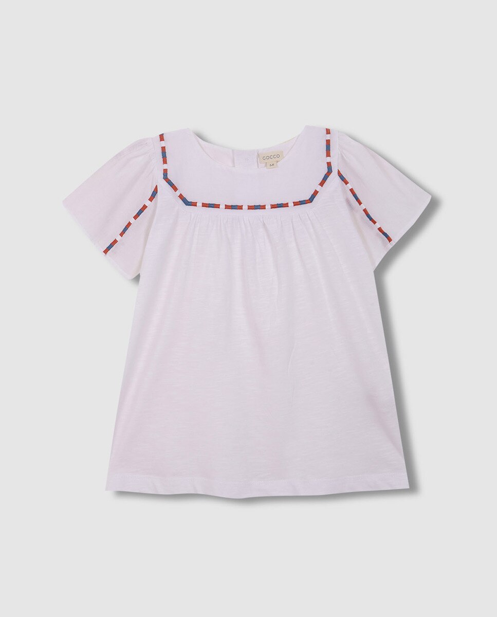 T-shirt de Malha e Popelina com Bordado Branco-3