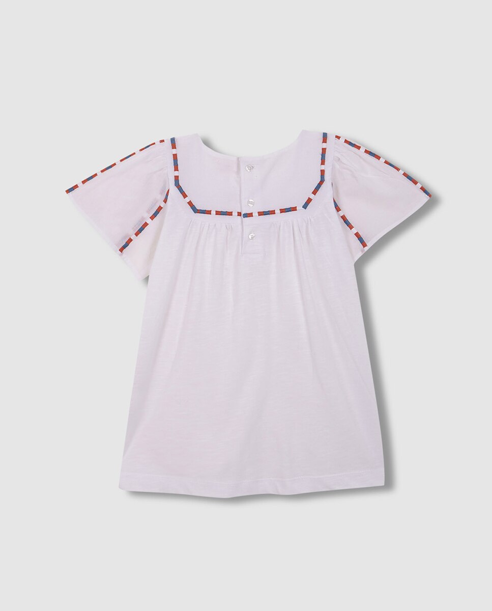 T-shirt de Malha e Popelina com Bordado Branco-4