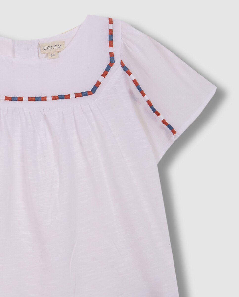T-shirt de Malha e Popelina com Bordado Branco-5