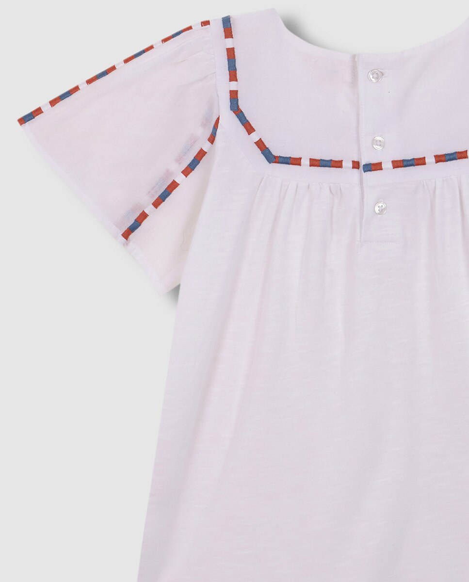 T-shirt de Malha e Popelina com Bordado Branco-6