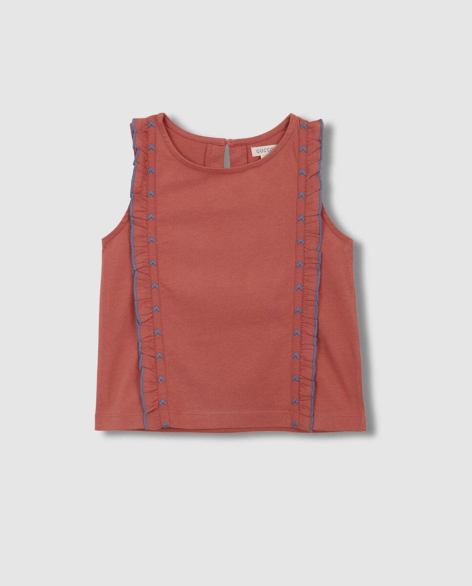 T-shirt com Folho e Bordado Coral-3