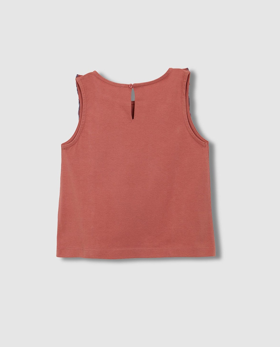 T-shirt com Folho e Bordado Coral-4
