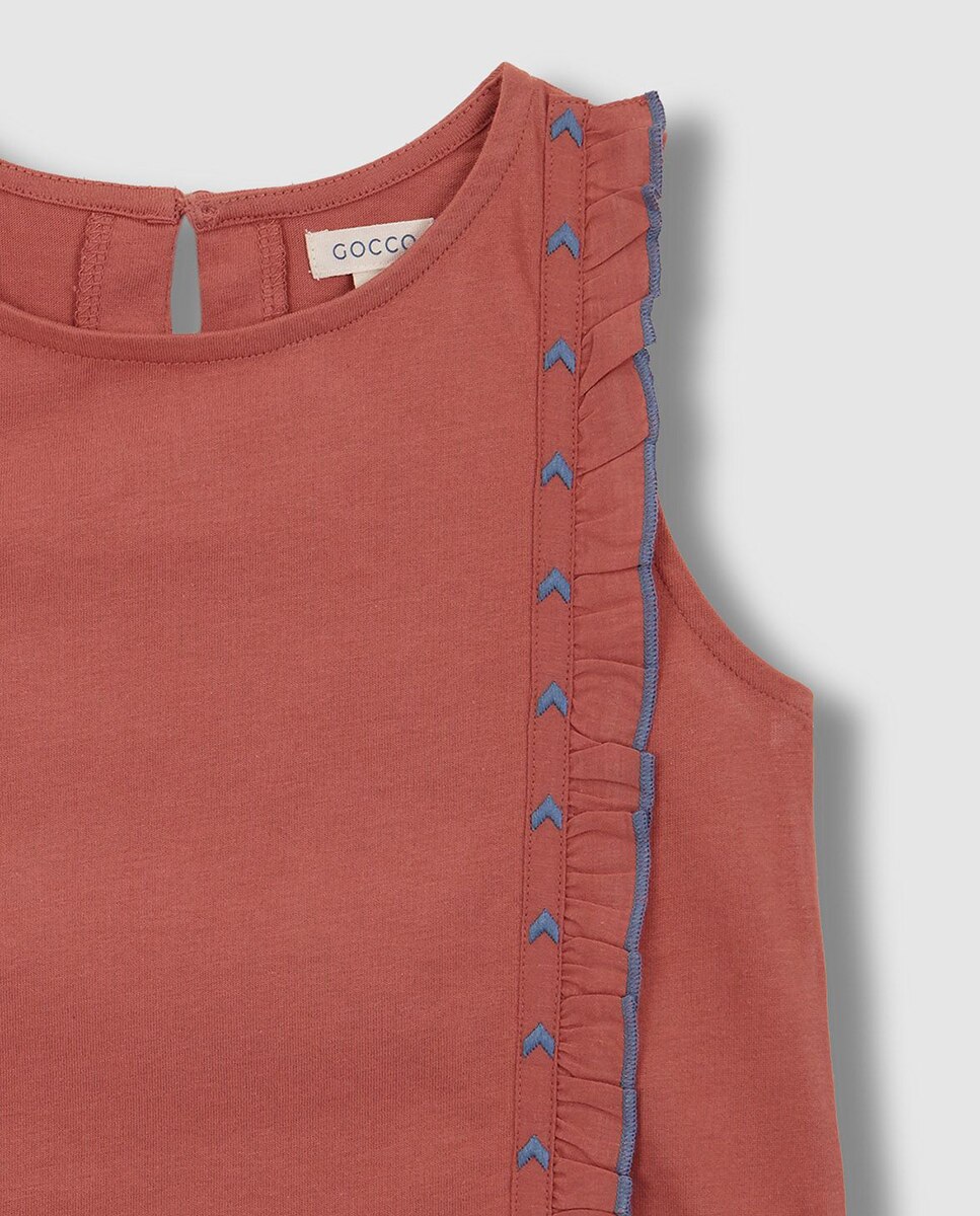 T-shirt com Folho e Bordado Coral-5