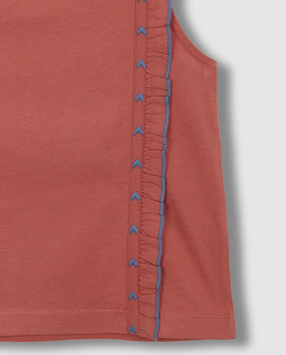 T-shirt com Folho e Bordado Coral-6