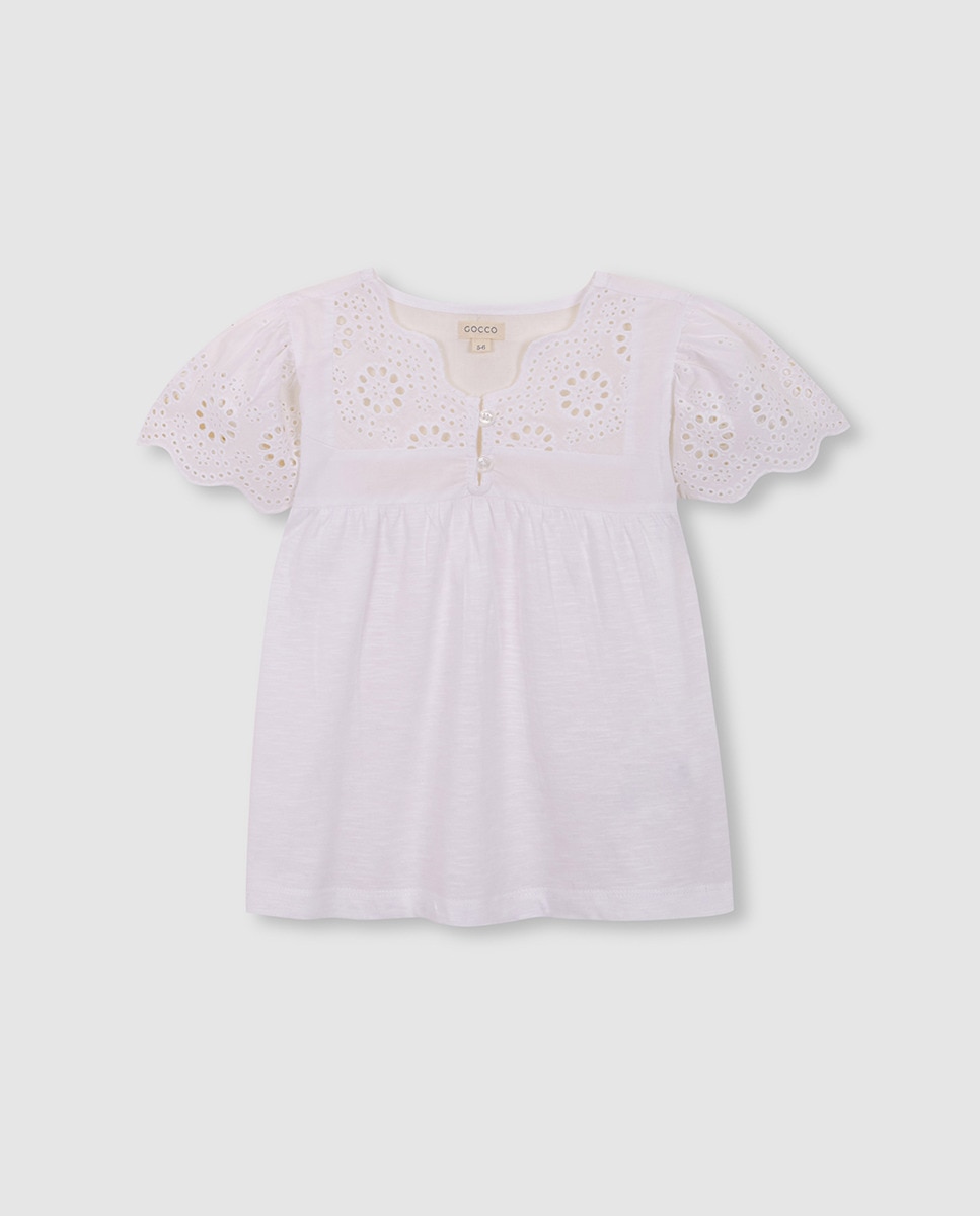 T-shirt com Popelina e Bordados Gocco Branco-1