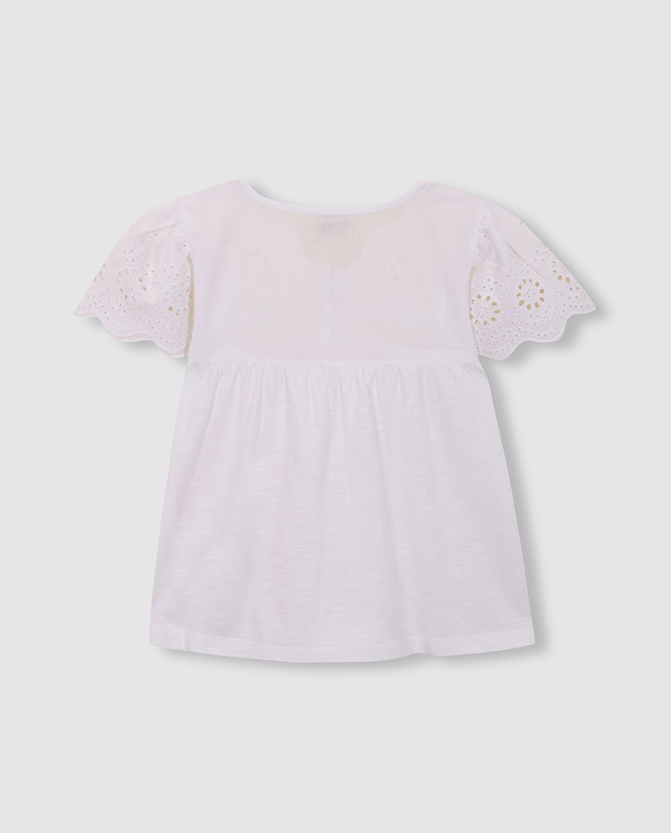 T-shirt com Popelina e Bordados Gocco Branco-2