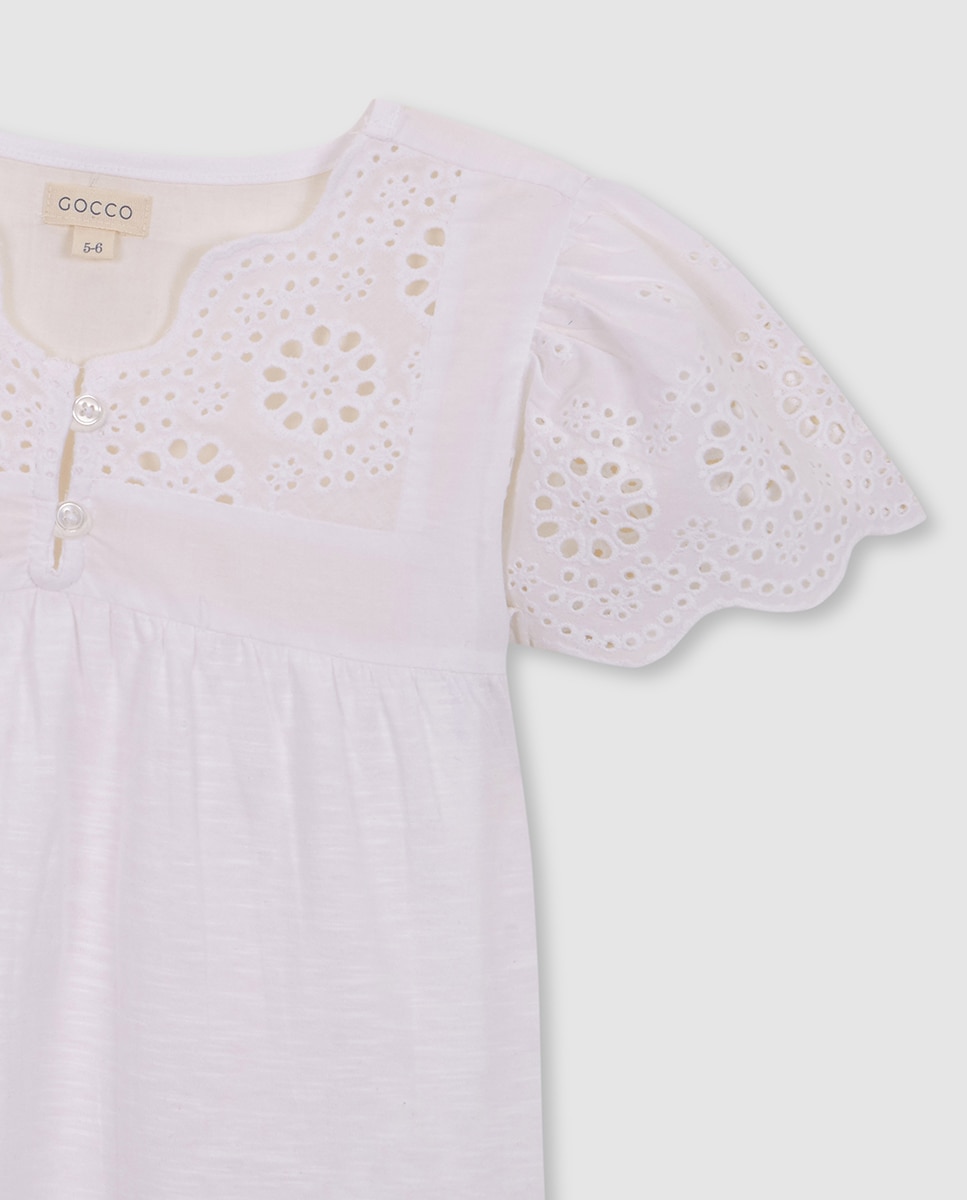T-shirt com Popelina e Bordados Gocco Branco-3