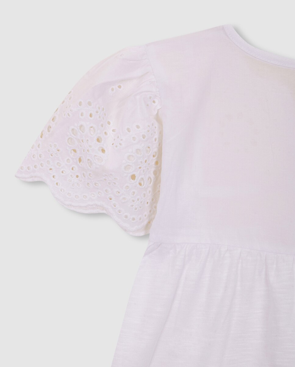T-shirt com Popelina e Bordados Gocco Branco-4