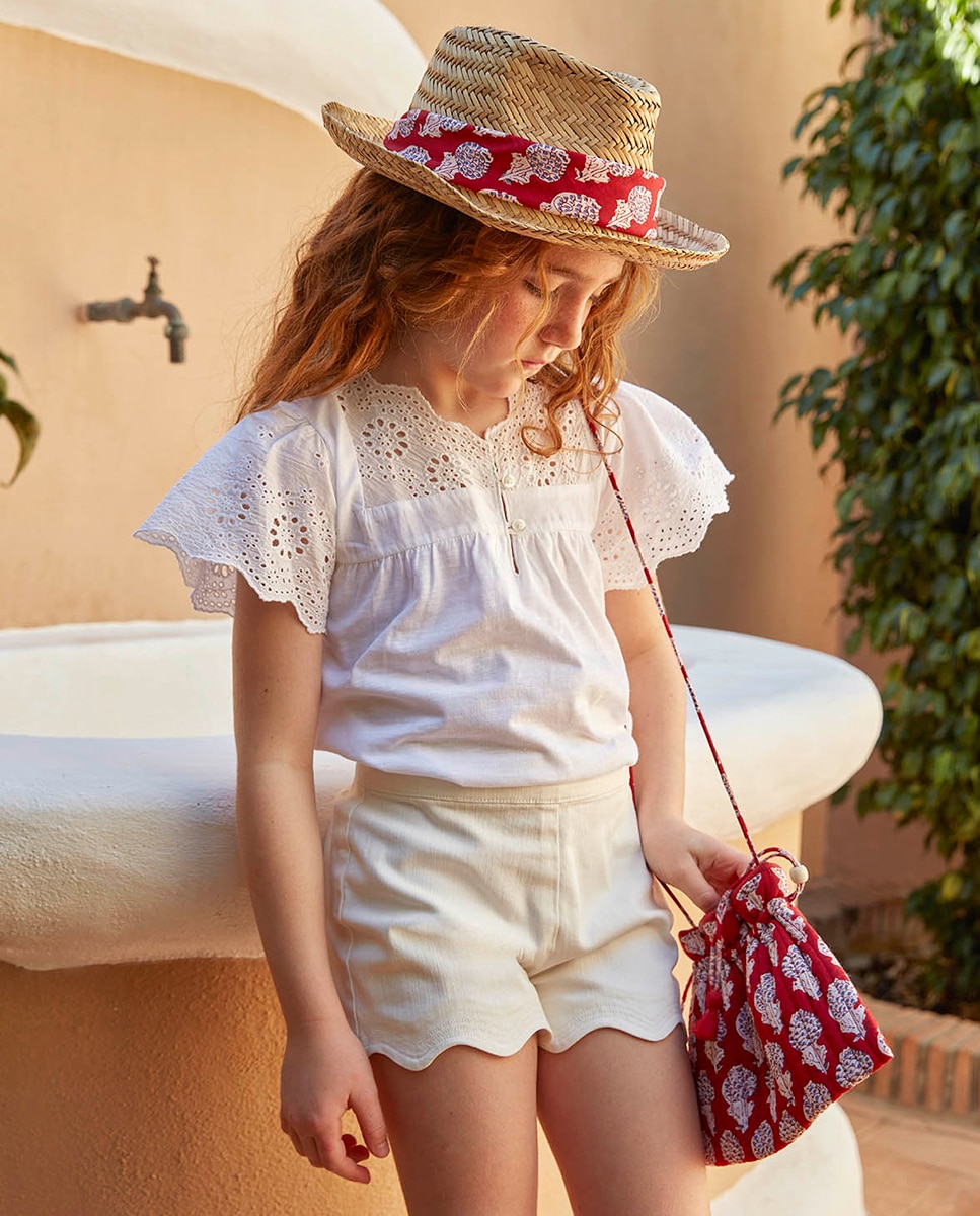 T-shirt com Popelina e Bordados Gocco Branco-6