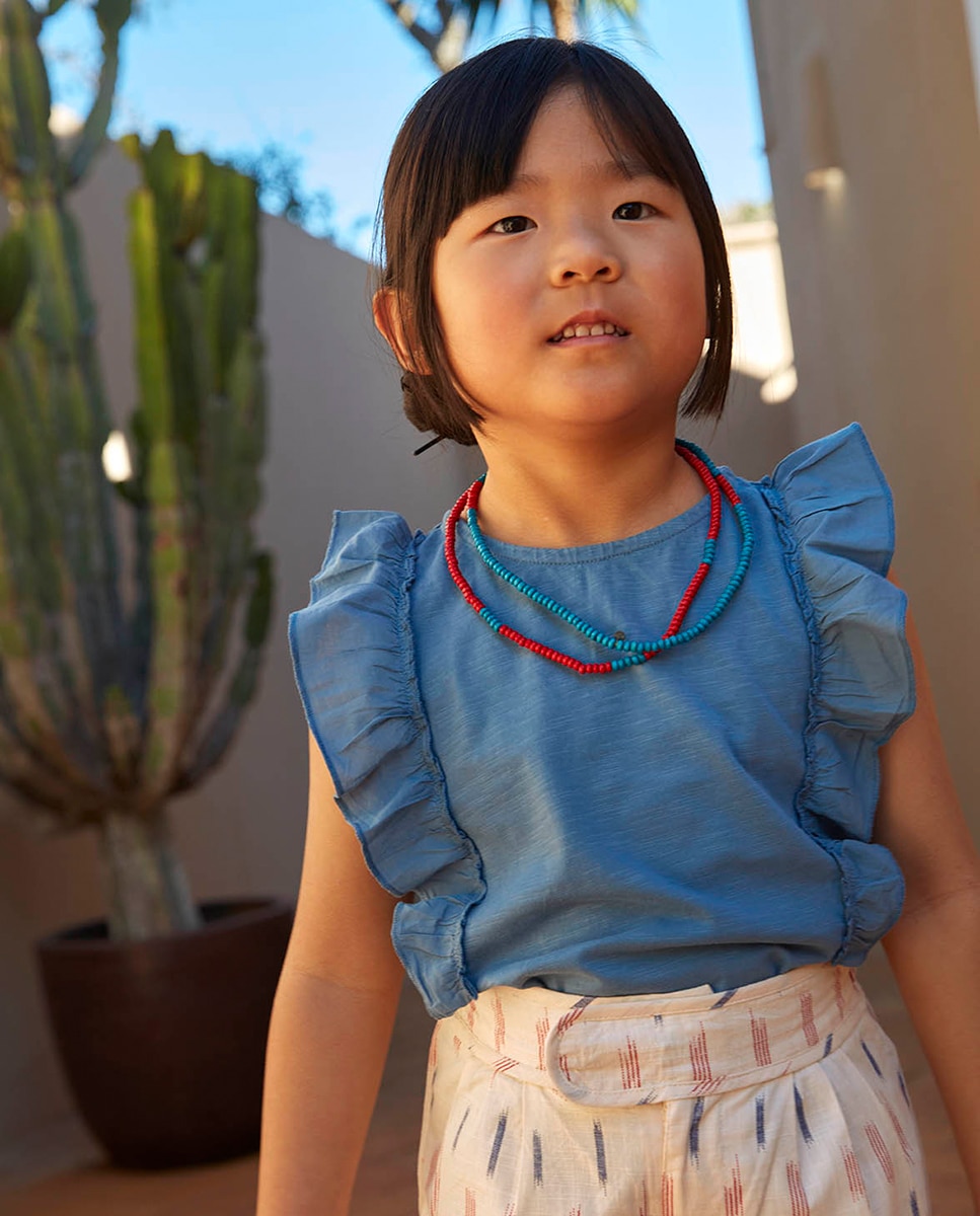 T-shirt com Folho de Tecido no Tom Gocco Azul-claro-5