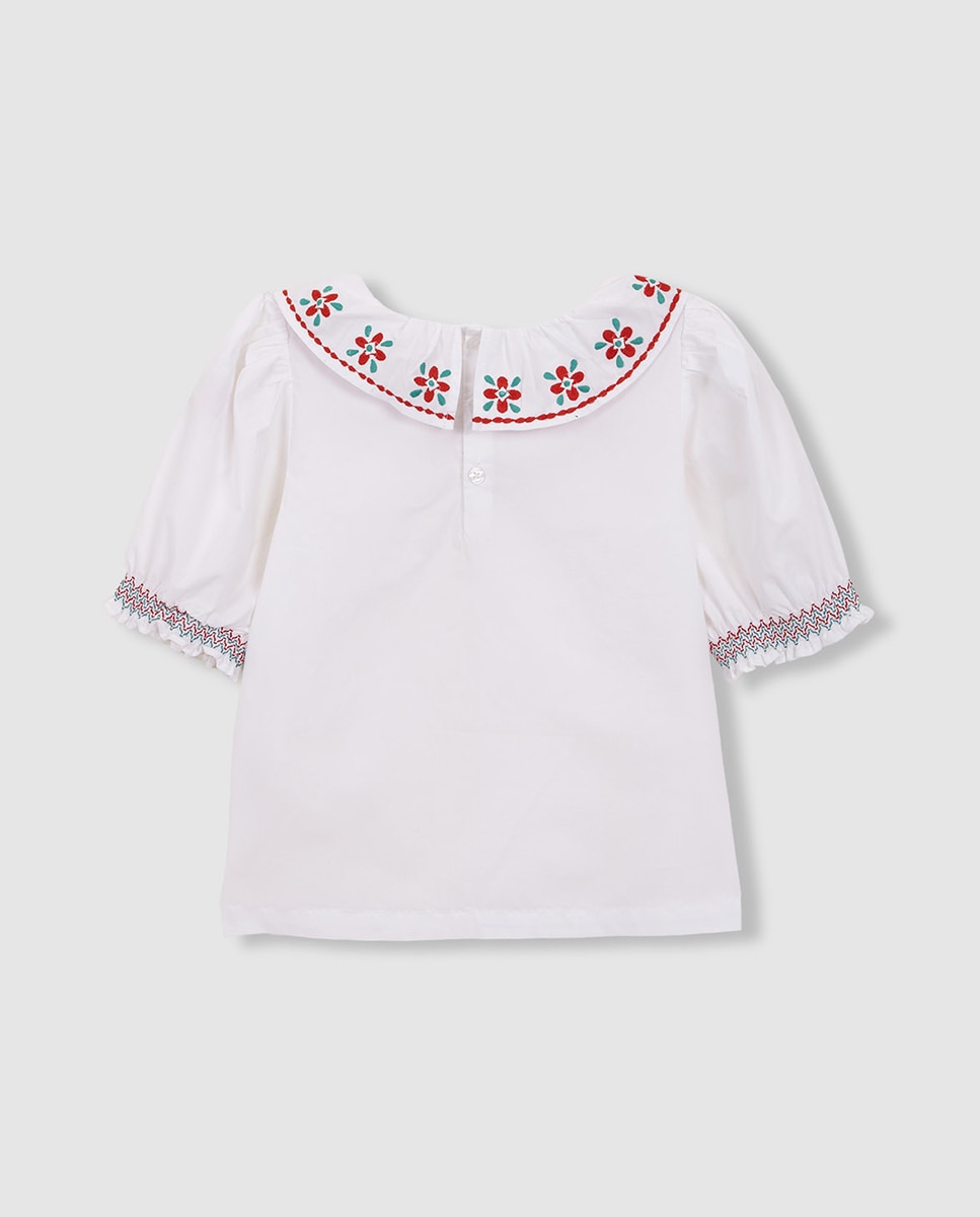 Camisa com Gola com Folho e Bordados Gocco Branco-2