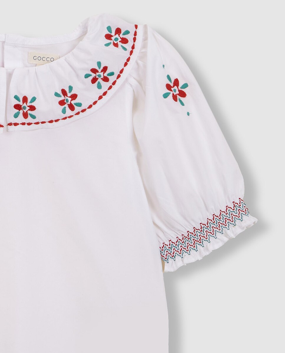 Camisa com Gola com Folho e Bordados Gocco Branco-3