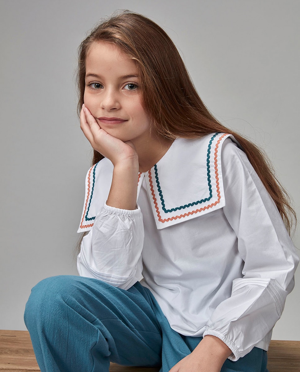 Blusa de Manga Comprida com Gola de Marinheiro Gocco Branco-1