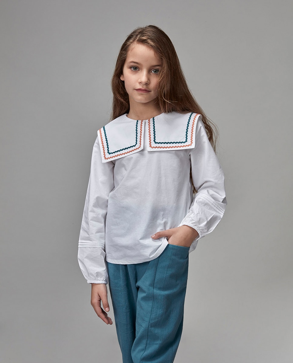 Blusa de Manga Comprida com Gola de Marinheiro Gocco Branco-2