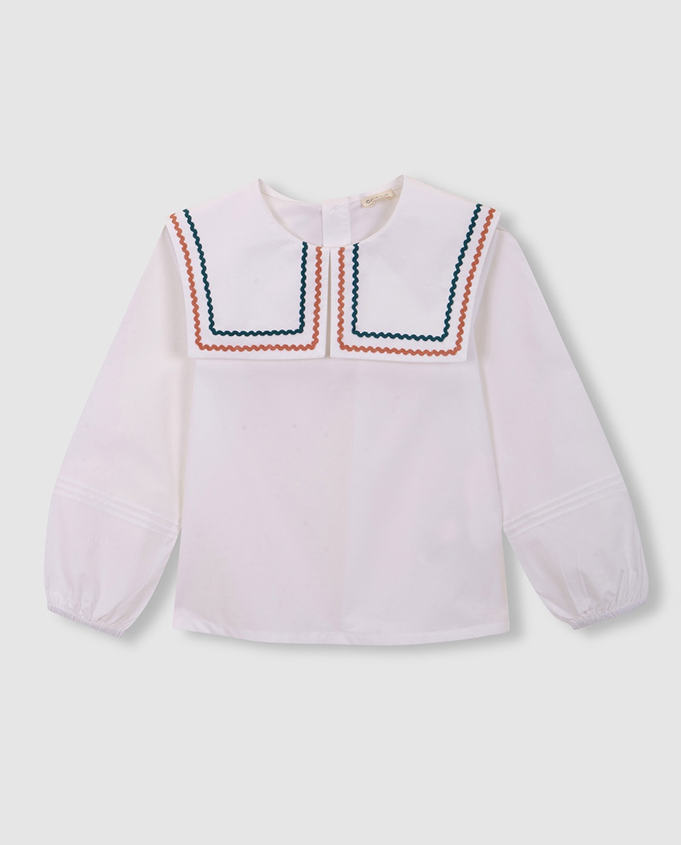 Blusa de Manga Comprida com Gola de Marinheiro Gocco Branco-3