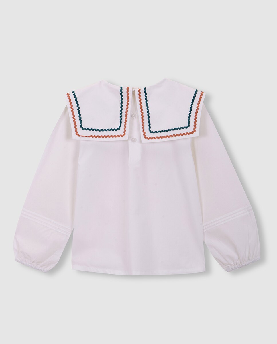 Blusa de Manga Comprida com Gola de Marinheiro Gocco Branco-4