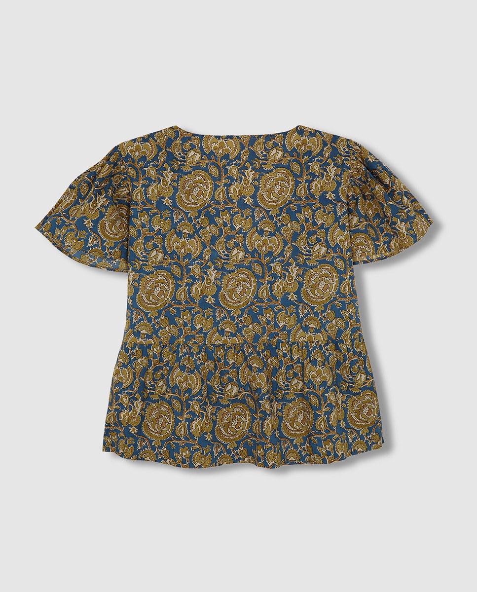 Blusa Estampada com Decote em Bico Gocco Caqui-1