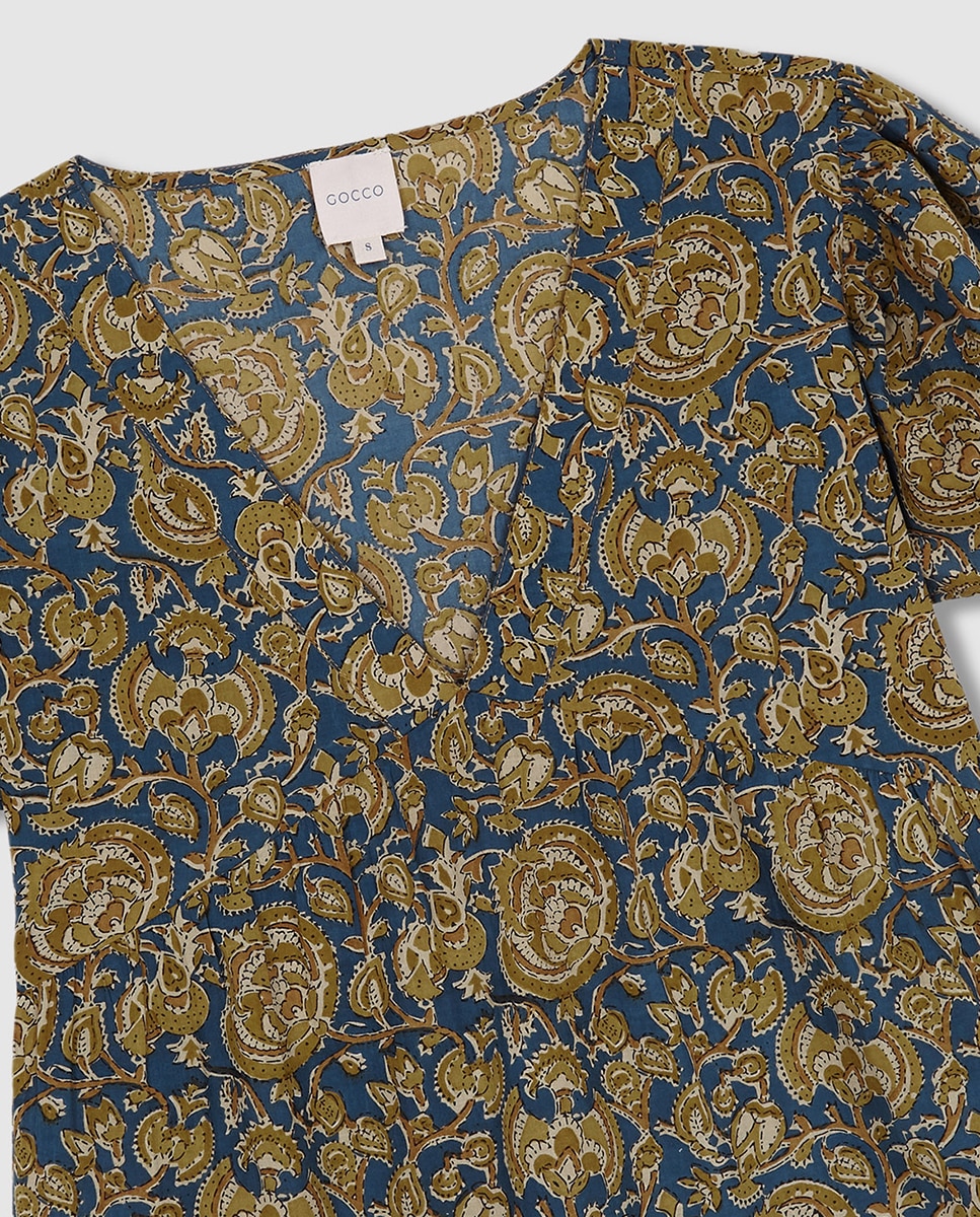 Blusa Estampada com Decote em Bico Gocco Caqui-3