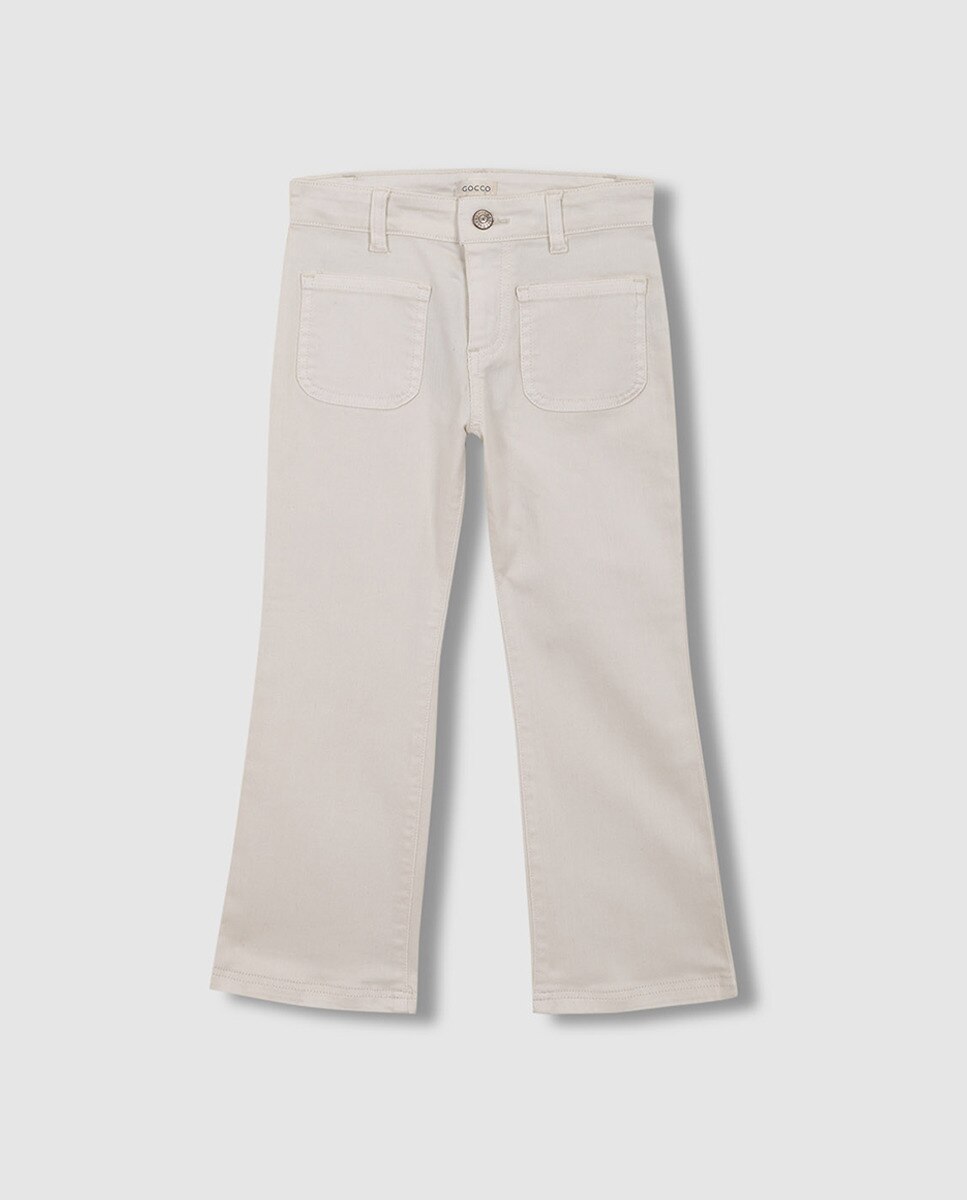 Calças Compridas em Cru com Bolsos Branco-2