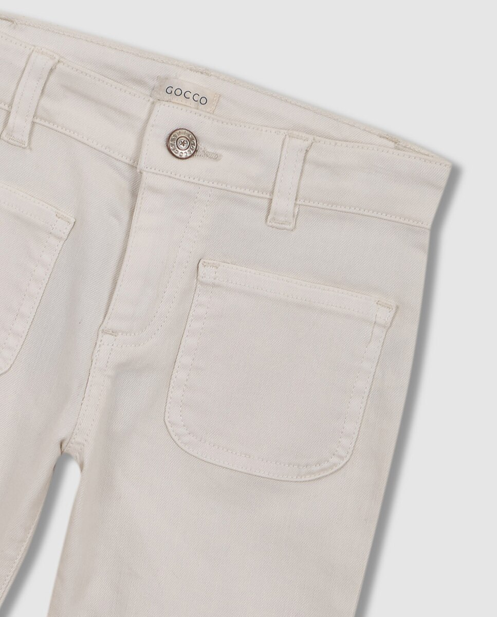 Calças Compridas em Cru com Bolsos Branco-4