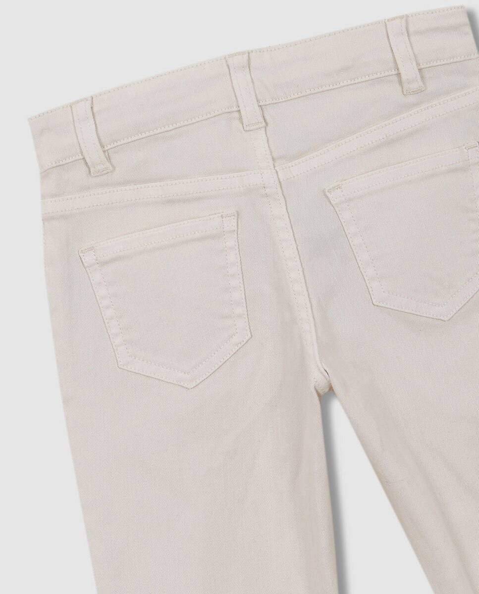 Calças Compridas em Cru com Bolsos Branco-5
