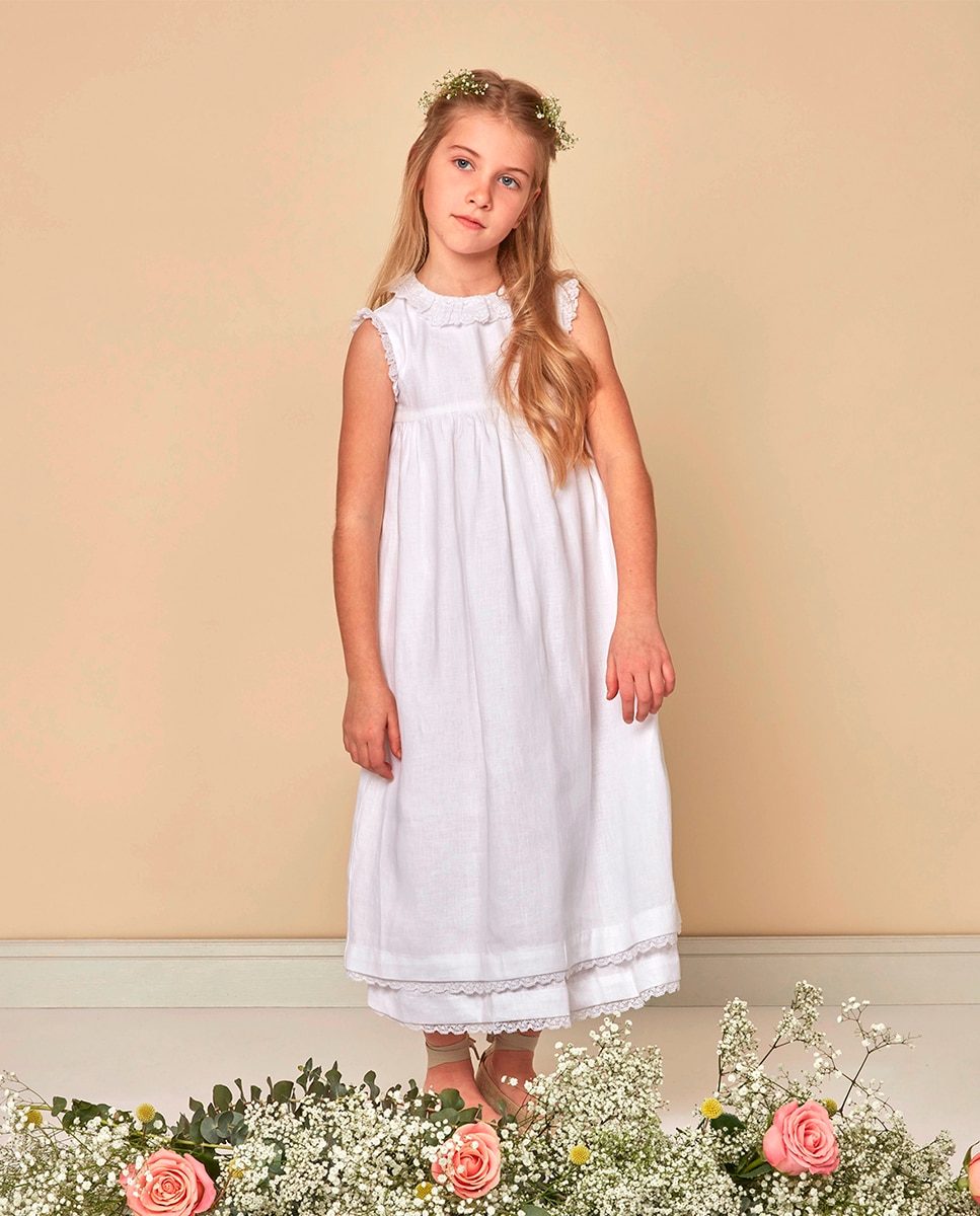 Vestido Comprido com Tiras Bordadas Gocco Branco-1