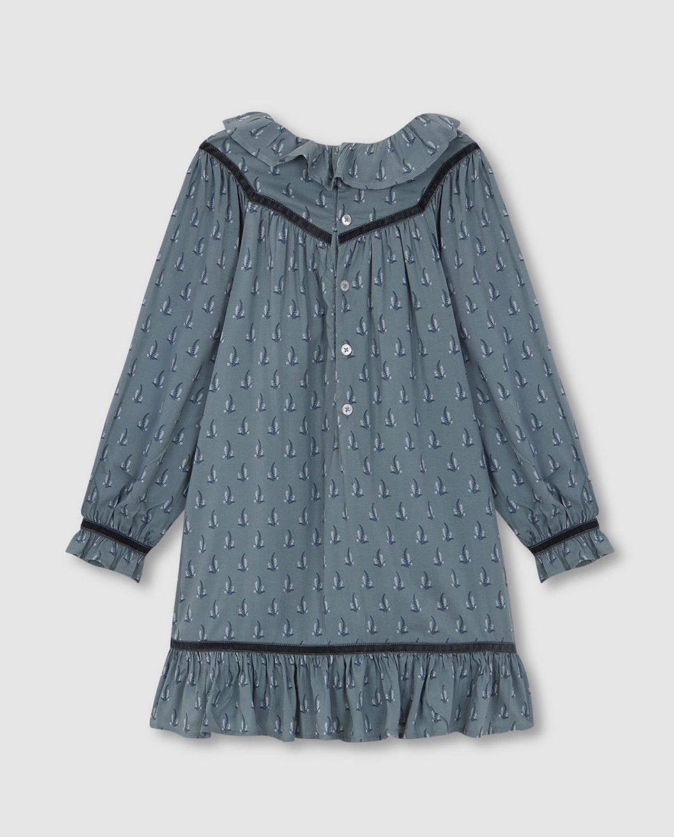 Vestido Estampado com Gola e em Viscose Azul-4