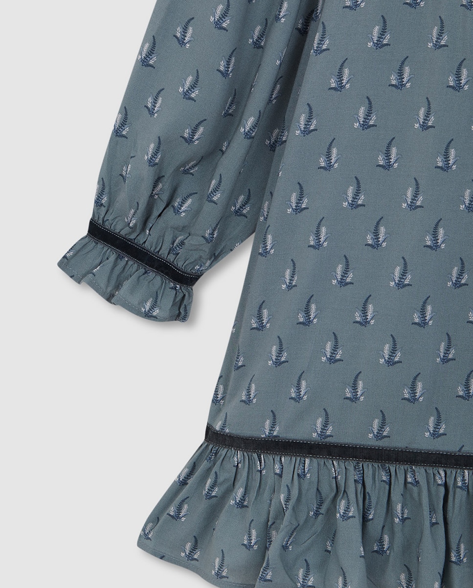 Vestido Estampado com Gola e em Viscose Azul-6