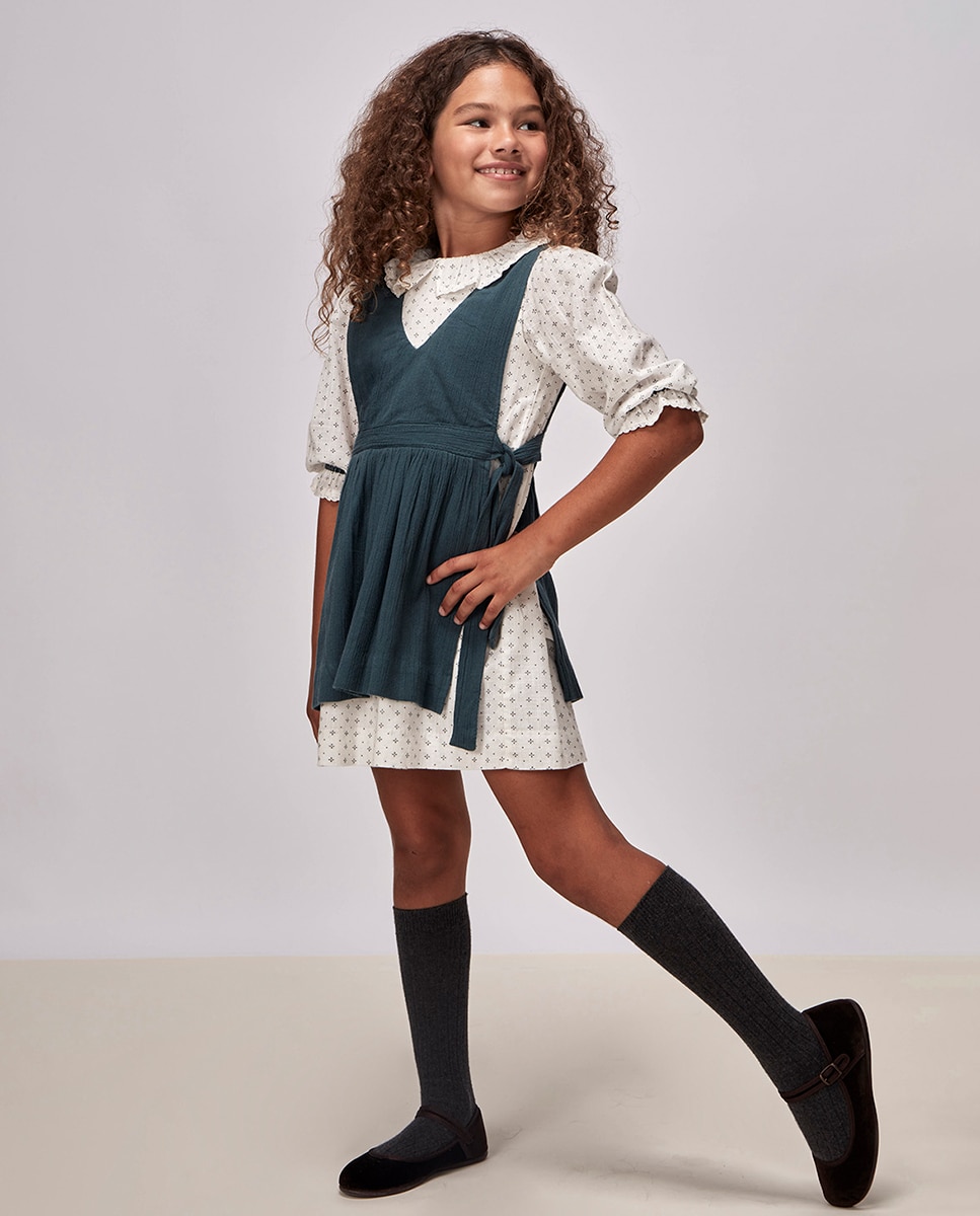 Vestido com Estampado e Avental a Condizer Gocco Azul-1