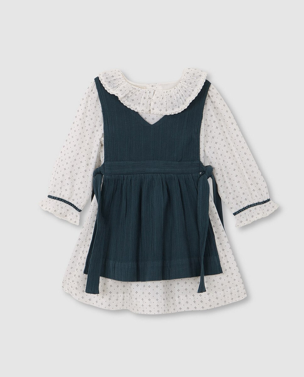 Vestido com Estampado e Avental a Condizer Gocco Azul-2