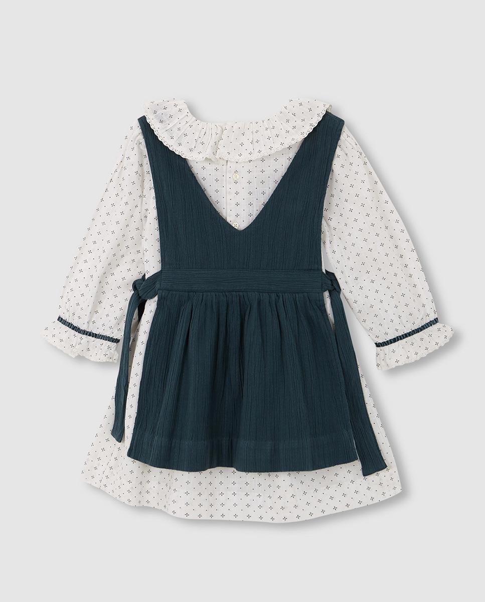 Vestido com Estampado e Avental a Condizer Gocco Azul-3